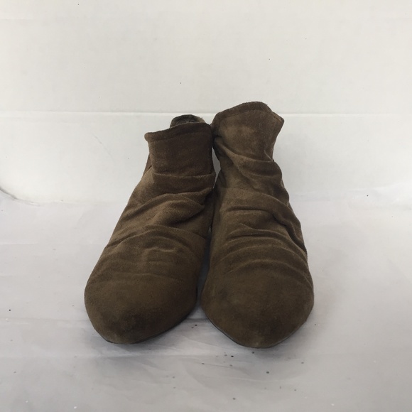 Nine West Golden Brown Suede Bestie Wedge Ankle Boot - Size 8 Angled Zipper - Picture 3 of 16